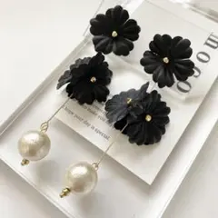 コットンパール　黒　ブラック　花嫁　ブライダル　ウェディング　ピアス　イヤリング