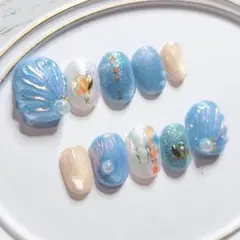 海のシェルデザイン ネイルチップB／ベリーショート