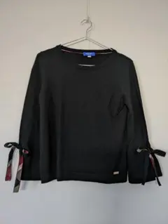 美品 ブルーレーベルクレストブリッジ ニット 36袖リボンチェック黒バーバリー系