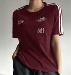 SHEIN プリントTシャツ ロゴ 半袖 スポーティ ボルドー L