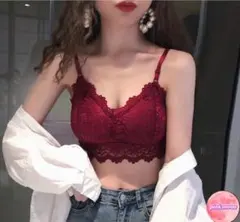 レディース　レース素材　ブラトップ　FREE レッド　綺麗　肩紐調整可能