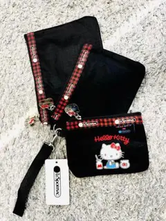 レスポートサック　サンリオ　キティ　　 3連ポーチ　ブラック