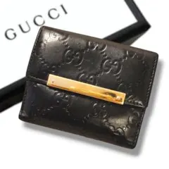 GUCCI グッチ GG シマ レザー キーケース 黒 ハート金具 5連 箱付き