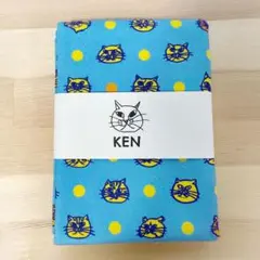 KEN オックス生地 ブルー はぎれ カットクロス 生地 布 コットン 綿 猫