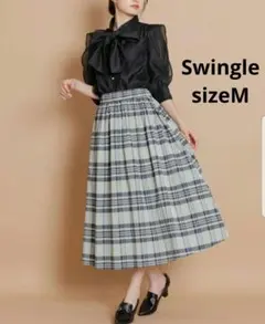 【新品】スウィングル　ウエストゴムリバーシブル2WAYスカート　ブラウン　グレー