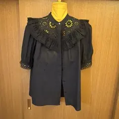 美品✨ティッカ レースフレンチシャツ ブラック スカラップ 日本製
