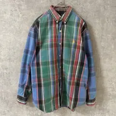 90s ラルフローレン　クレイジーパターン柄シャツ　チェック　ネルシャツ　S相当