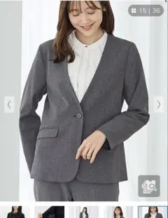 フォロー割有！ハニーズノーカラージャケット グレー 前ボタン付き