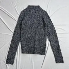 UNIQLO リブモックネックセーター ハイネック ブラック メランジカラー S