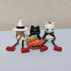 ハロウィン置物セット（魔女・黒猫・白猫）