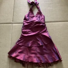 パープル ハルターネック パーティードレス