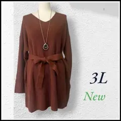 大きいサイズ Vネック ニット チュニック 3L ダークオレンジ