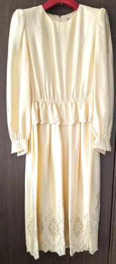 【美品】東京ソワール　長袖ロングワンピース　サイズ９号　イエロー 最終処分