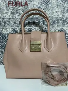 【良品】FURLA フルラ メトロポリス レザー 2WAY トートバッグ ピンク