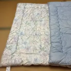 花柄羊毛混　掛け布団 シングルロング　水色