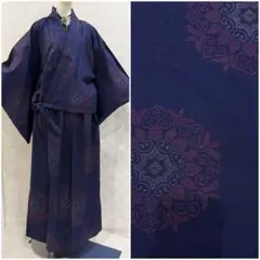 ۞ 1111 着物リメイク 紺色 大判花模様 ショート丈羽織 ロングスカート
