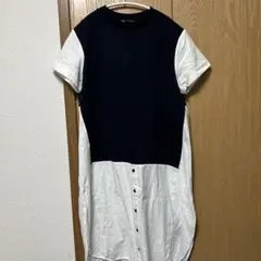 ザラ 半袖ワンピース 重ね着風 ベストドッキング クルーネック S