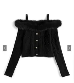 GRL グレイル ファーオフショルダーケーブル編みニットトップス[gn549]