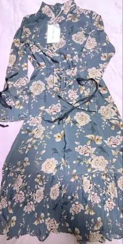 Chili-k 花柄ワンピース 青緑色