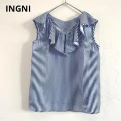 美品 INGNI ノースリーブ ストライプ フリル カットソー ブラウス M