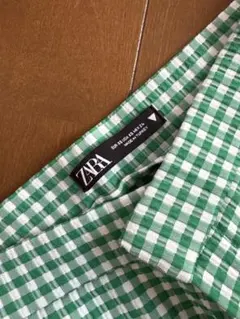 ZARA 緑と白のチェック カジュアルパンツ XS