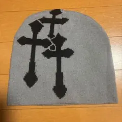 【00s】ビーニー　ニット帽　裏原　クロス柄　十字架　クロスドット　Y2K 古着