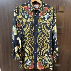 HERMES シルク100％ 総柄 長袖 ボタンダウン BDシャツ ブラウス HERMES シルク100％ 総柄 長袖 ボタンダウン BDシャツ ブラウス