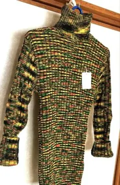 長袖 タートルネックニットセーター オレンジイエロー