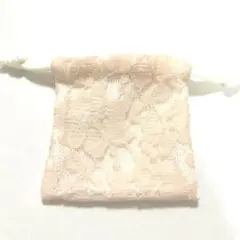 ハンドメイド、薄ピンクレースミニ巾着