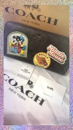 ディズニーコラボ長財布 シグネチャー×ミニーマウス 茶系