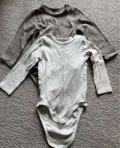 H&M リブ編み グレーロンパース2点セット