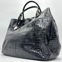 FURLA フルラ トートバッグ レザー　ブラック クロコ型押し　ハンドバッグ