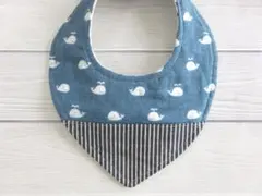 ハンドメイド*バンダナスタイ*デニム風くじら*マリン*ヒッコリーストライプ