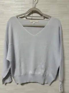 プロポーションボディードレッシング ライトブルーVネック 七分袖 ニット