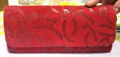 蛇皮　オリジナル手作り　赤 花模様　長財布カードケース