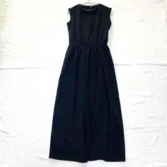 【アダプト】ノースリーブ ロングワンピース ウエストゴム クルーネック M