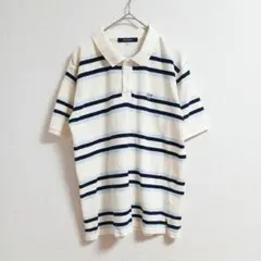 BEAMS ビームス 鹿の子 ポロシャツ ボーダー ホワイト×ネイビー Sサイズのサムネイル