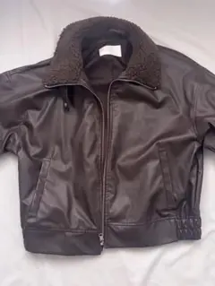 CHICOボア襟付きブラウンレザージャケット