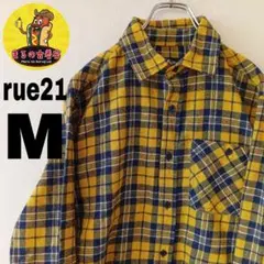 USA古着 rue21　ネルシャツM　イエローネイビー　チェック