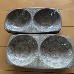 本日迄の期間限定価格‼️万古焼　銀峰三島薬味&ニ品皿　６枚組【未使用品】のサムネイル