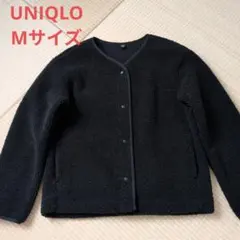 美品 ★UNIQLO★ ブラック ボアフリース ノーカラー カーディガン М
