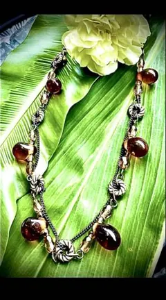 102handmade茶色ビーズネックレス