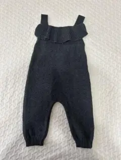 ダークグレー フリル付きオーバーオール 80
