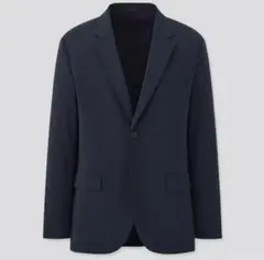 美品 ユニクロ 感動ジャケット　コットンライク　スリムフィット　ネイビー　L