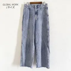 GLOBAL WORKハイウエストワイドデニムLライトブルー切りっぱなし裾のサムネイル