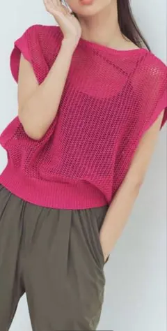 ルーニィ メッシュ編みノースリーブニットプルオーバー　ピンクのサムネイル