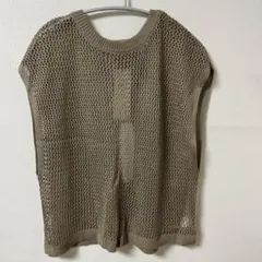 ベージュ メッシュ編み ニットベスト フリーサイズ