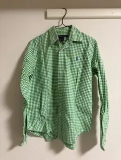 ラルフローレン ギンガムチェックシャツ 緑 レディースM 古着 刺繍ロゴ
