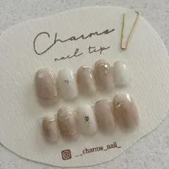 現品　No.41 ネイルチップ　ニュアンスネイル　ホワイト　淡色　リボンのサムネイル