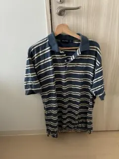 NAUTICA 青白ストライプ ポロシャツ L